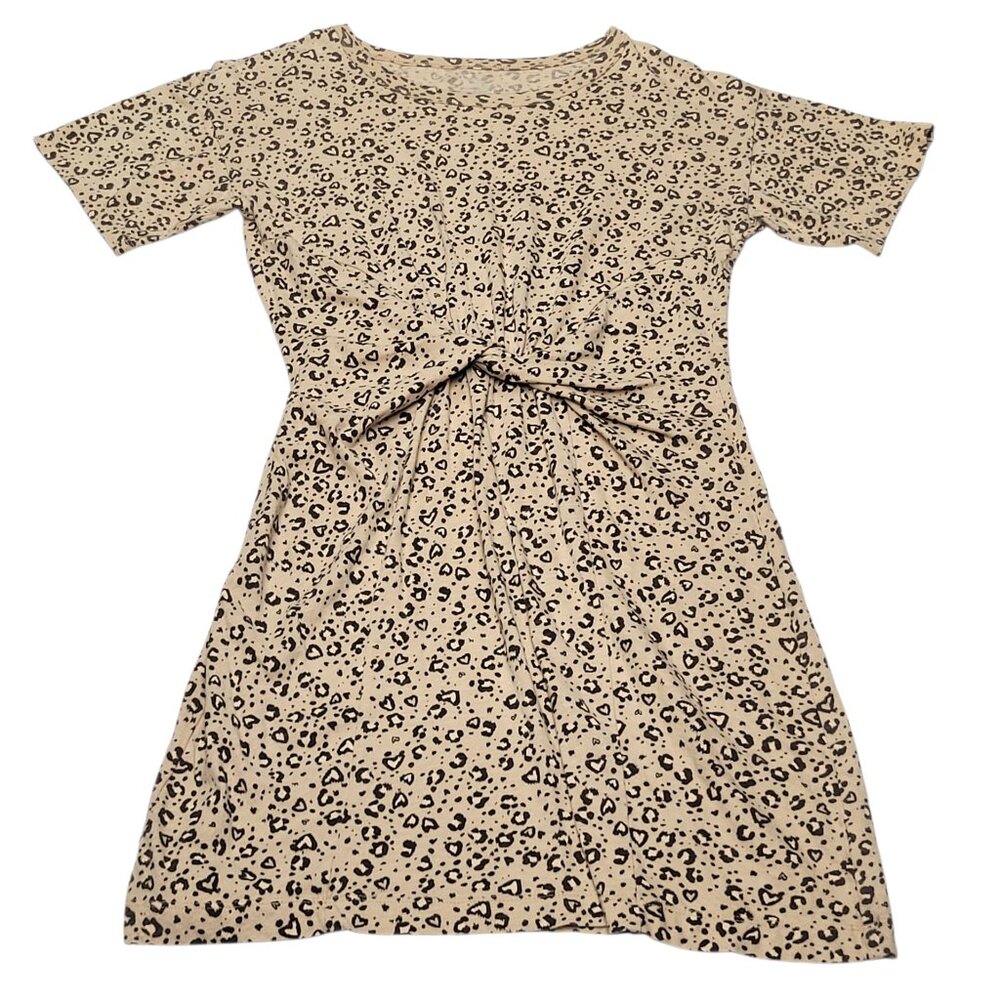Aerie Cheetah Leopard Print Knot Front Dress Size XS Tan Black 100% Cotton